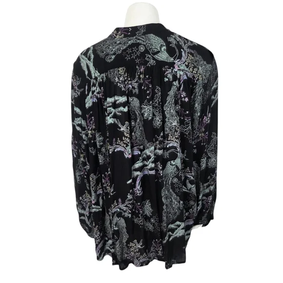 Free People Metallic Blooms Peacock Blouse Button Down Womens Medium Black - Picture 7 of 16